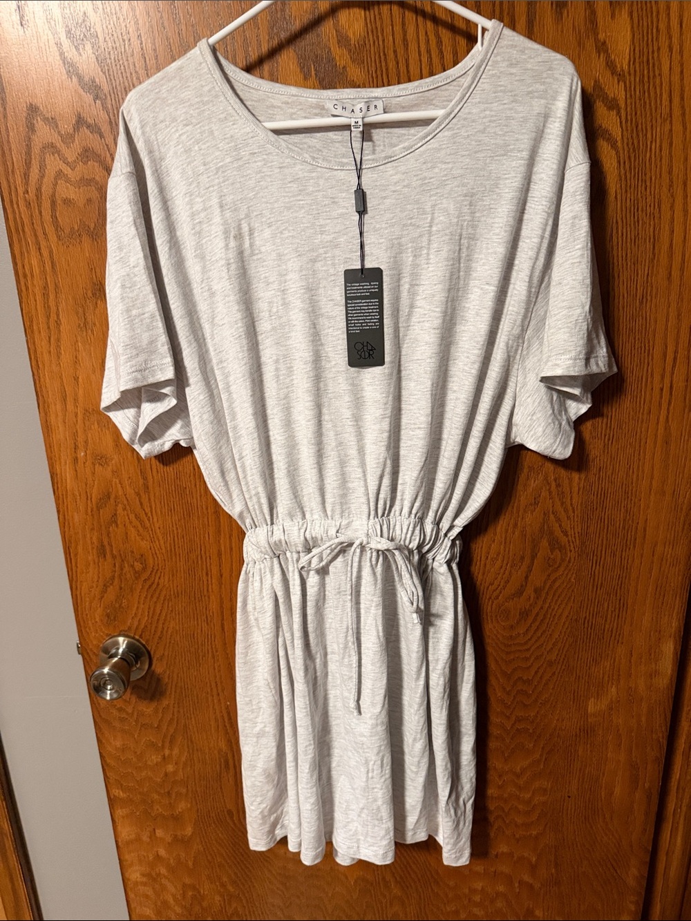 Chaser Heather Light Gray Drawstring Waist Mini Dress